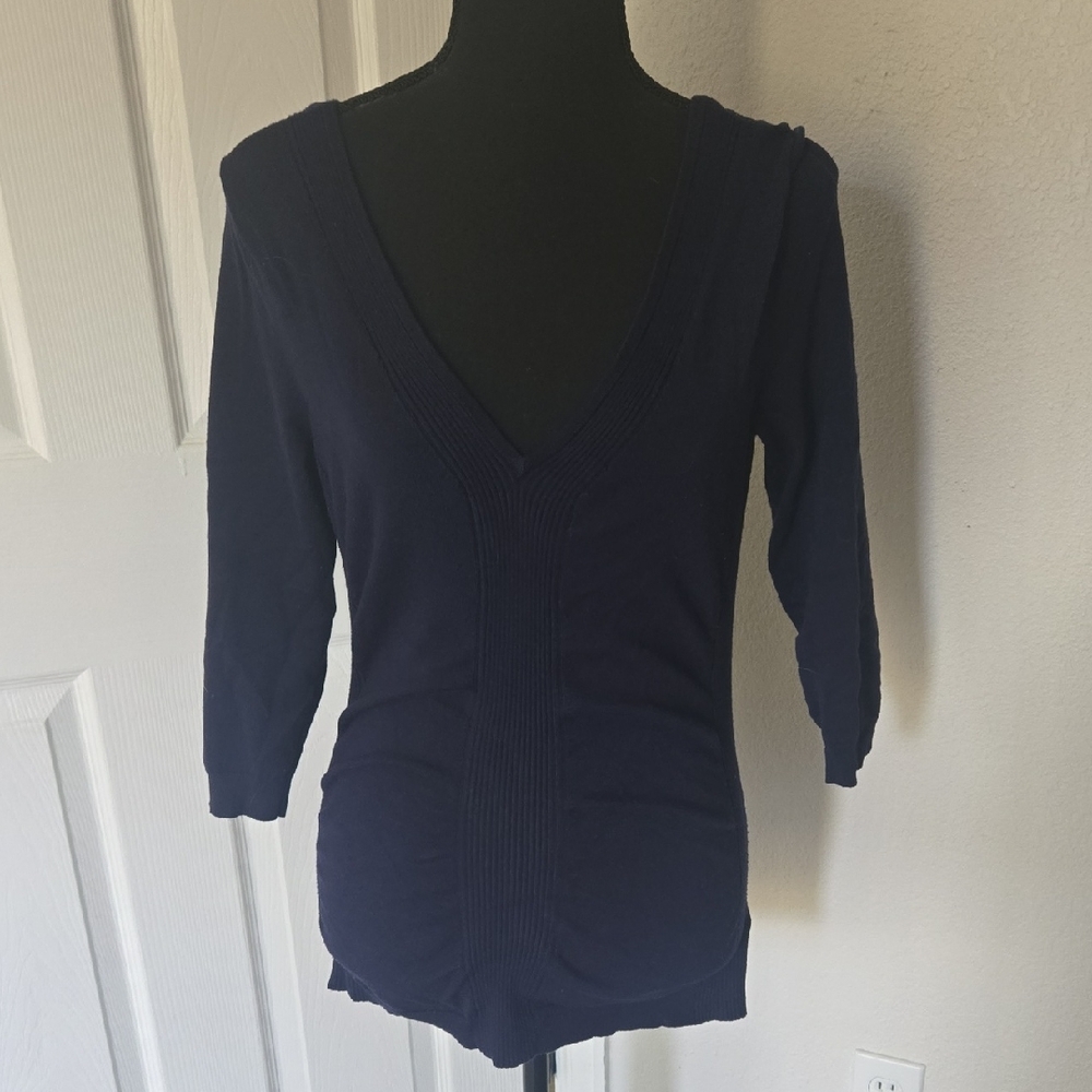 Navy V-Neck Sweater Quarter Sleeve
